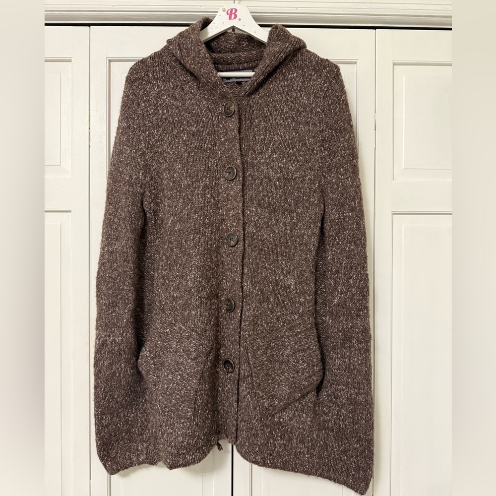 Zashi Brown Wool Blend Ponch Style Button Down Sweater Small Oversized